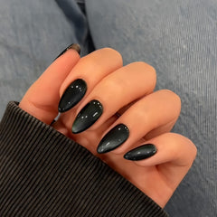 KQueenest Uñas Cat Eye negras, formato medio, brillo llamativo y fácil aplicación.