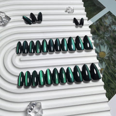 Cat Eye esmeralda verde KQueenest, perfil almendra y destellos brillantes
