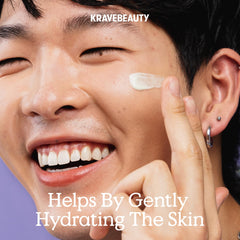 KraveBeauty Great Barrier Relief serum drop application demonstrates gentle, non-greasy hydration