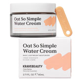 KraveBeauty Oat So Simple Water Cream bottle close-up, fragrance-free hydration for sensitive skin
