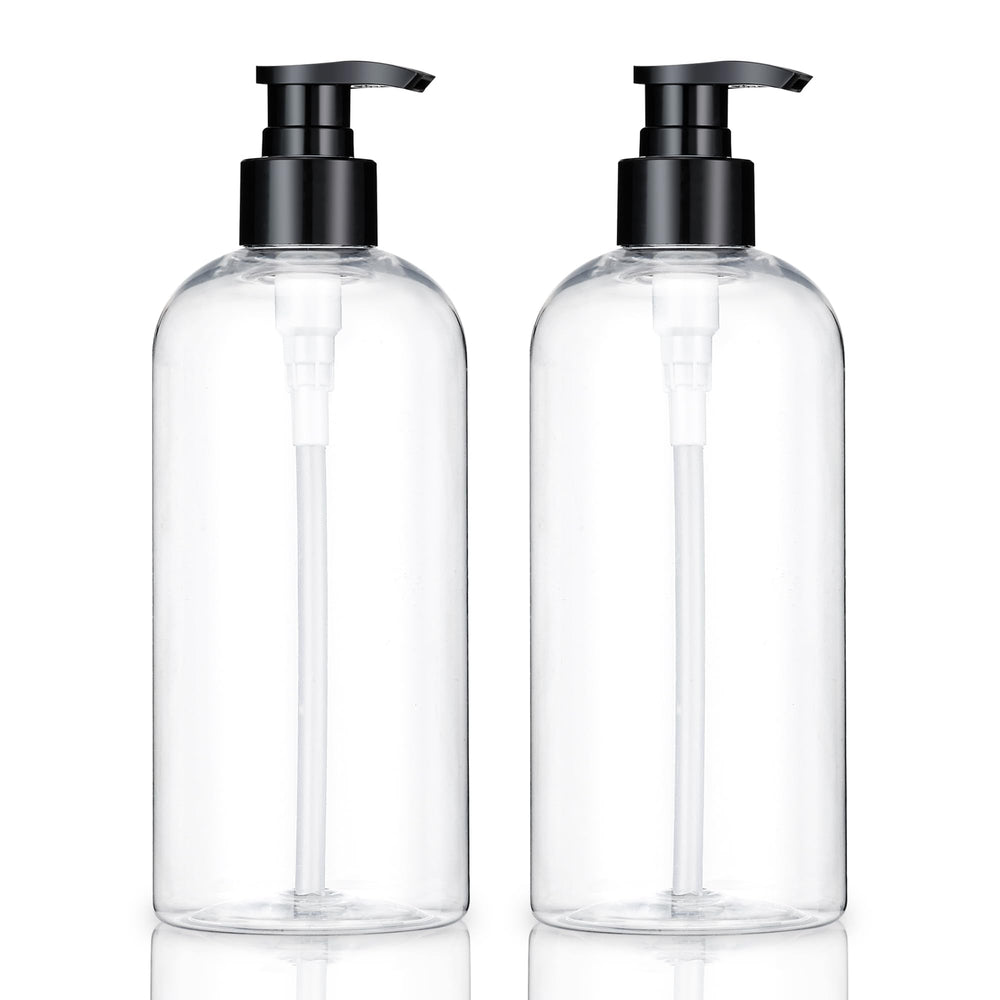 KREMORV 16oz clear pump bottle, front view, ideal for shampoo and liquid soap