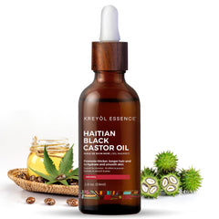 Kreyol Essence aceite ricino negro haitiano en botella de vidrio para hidratación profunda