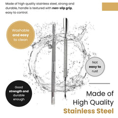 Krisp Beauty stainless steel cuticle pusher for durable, painless nail care at home.