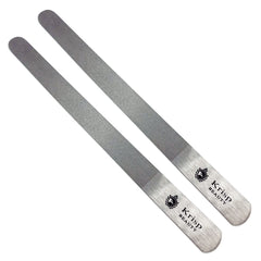 Krisp Beauty stainless steel diamond deb nail file with ergonomic handle for a comfortable grip.