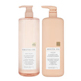 Kristin Ess Clarifying Shampoo bottle demonstrates a deep-clean formula for buildup removal.
