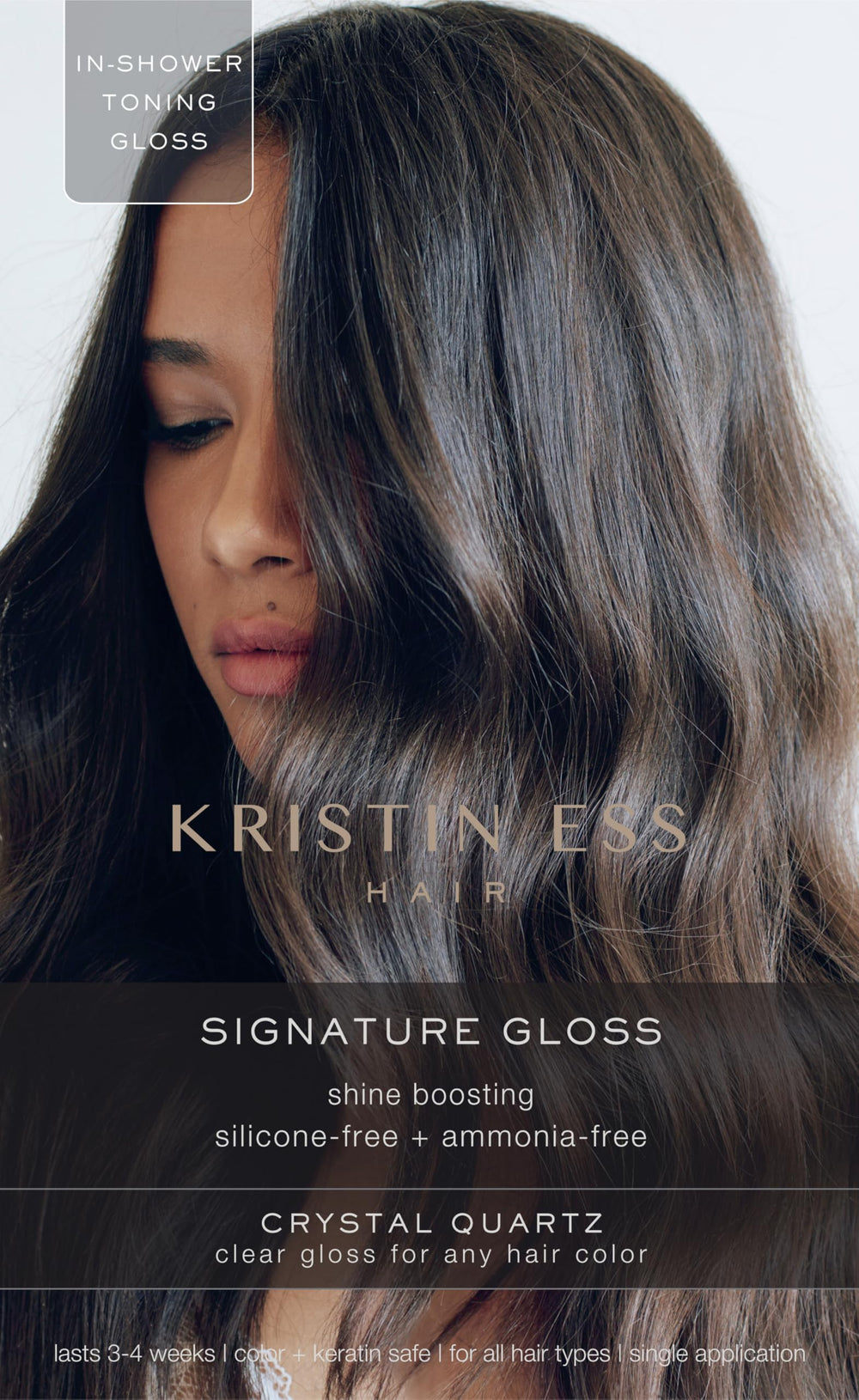 Kristin Ess Hair Crystal Quartz Clear Hair Gloss bottle highlights color-safe shine boost