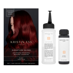 Kristin Ess Hair Gloss Ruby in shower mix demonstrates quick color enhancement