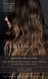 Kristin Ess Hair Gloss Smokey Topaz bottle pour for vibrant color refresh