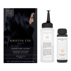 Kristin Ess Hair Gloss color swatches reveal vibrant lasting black shade