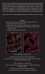 Swirl reveals rich burgundy tone on hair with luminous shine.