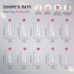 Krofaue stiletto nail tips clear with ten sizes for precise fit.
