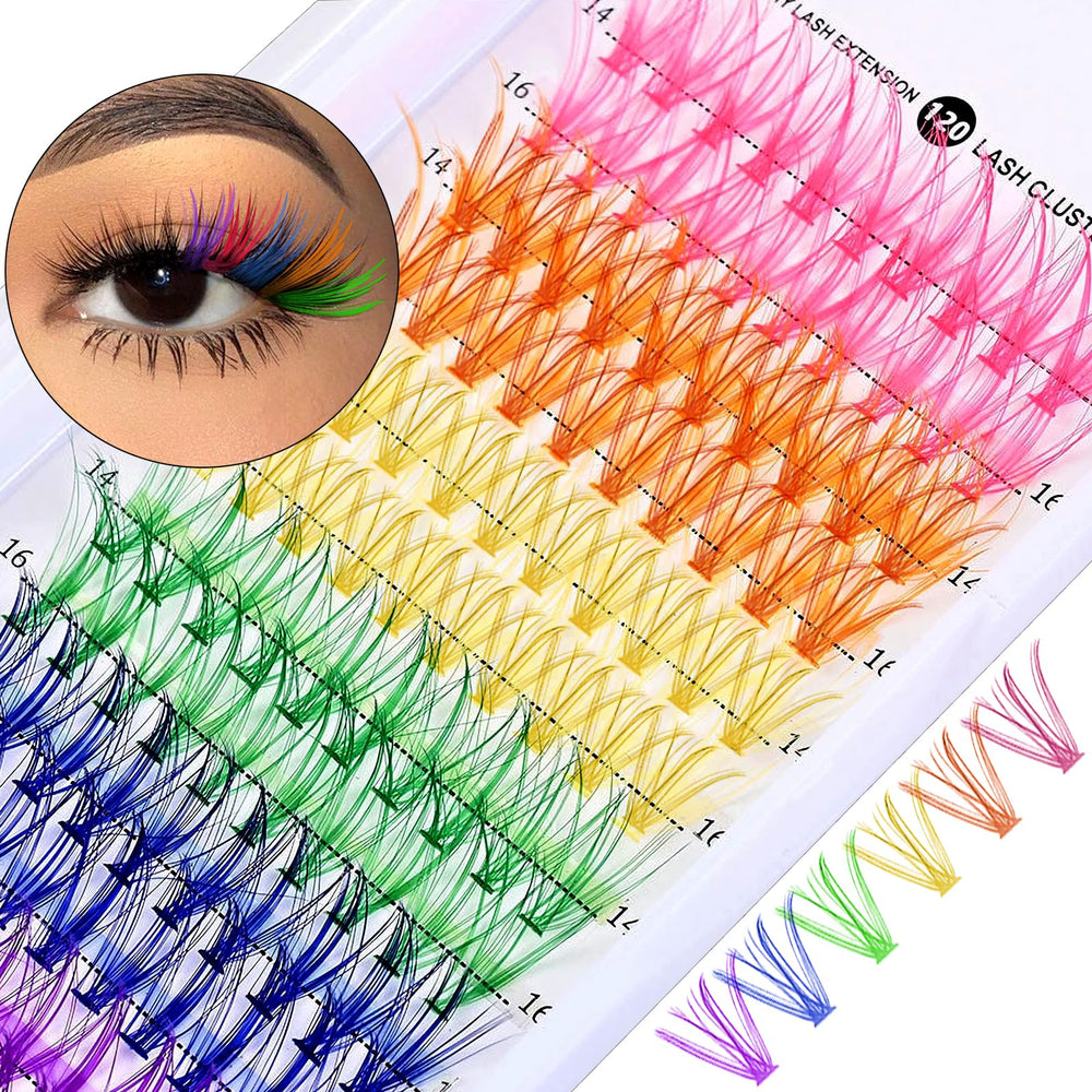 KUCKOW fairy colored lash clusters in rainbow hues for bold eye accents.