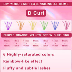 KUCKOW fairy colored lash clusters arranged in rainbow hues for versatile styling.