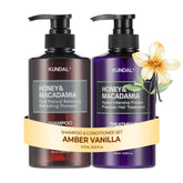 KUNDAL Amber Vanilla shampoo bottle front with premium packaging and inviting scent.