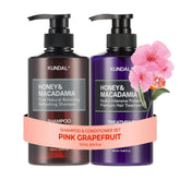 KUNDAL Pink Grapefruit shampoo bottle highlights sulfate-free formula for all hair types.