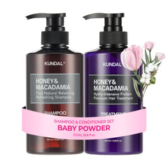 KUNDAL shampoo bottle with Baby Powder scent for daily freshness