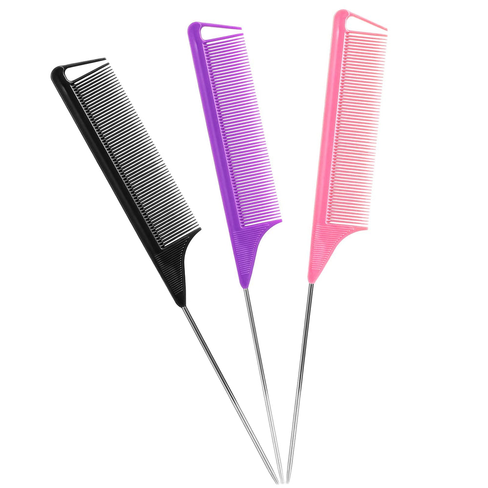 Kunihiko rat tail combs 3pc steel-pin set for precise parting and styling