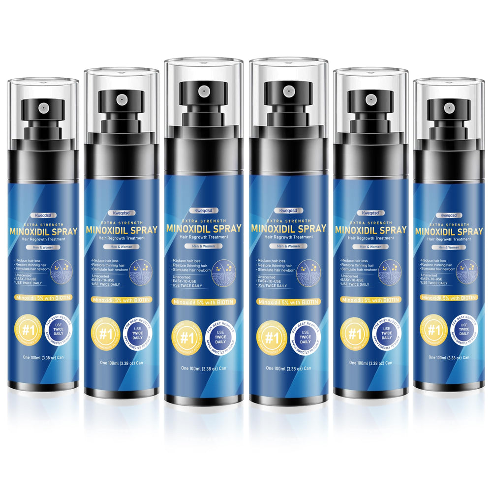 Kweqdsd 5% Minoxidil spray bottle for scalp use and potential growth support.