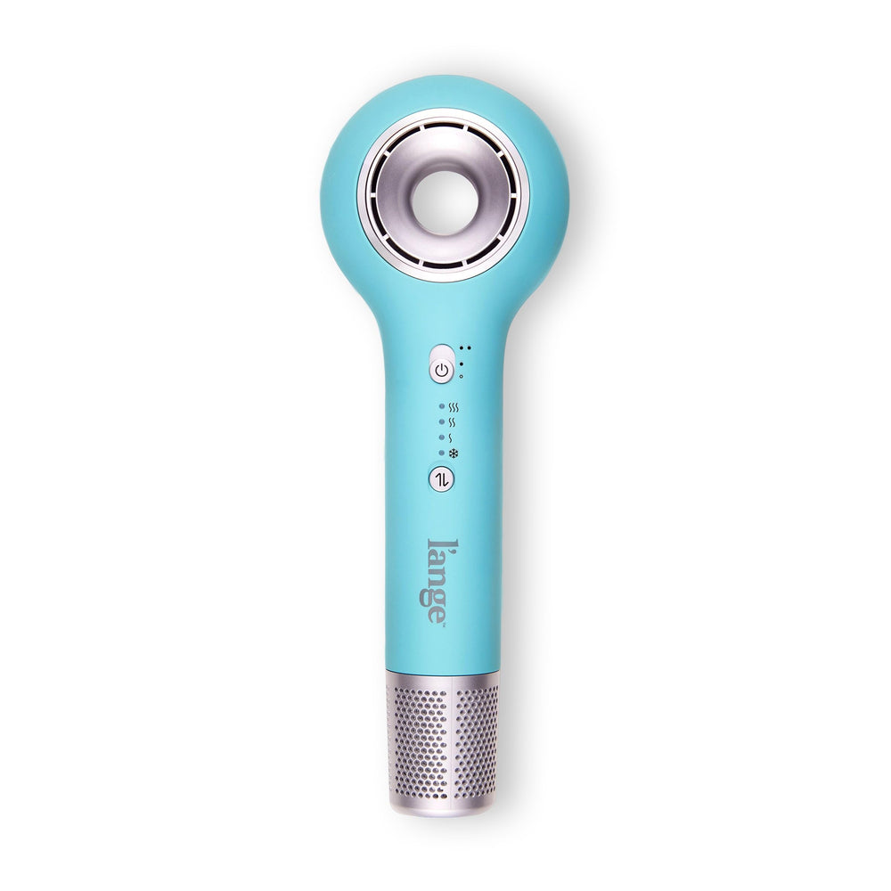 L'ANGE Axia HaloRing dryer front view highlights blue finish for fast styling.