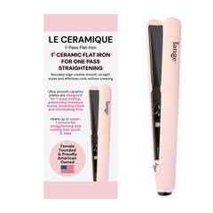 L'ANGE Le Ceramique 1-Pass flat iron on desk, compact for quick styling.