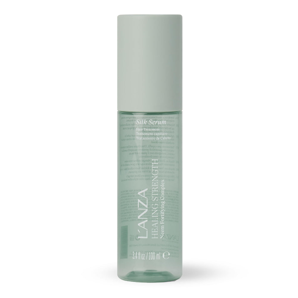 L’ANZA Healing Strength Silk Serum bottle showing lightweight strength and shine
