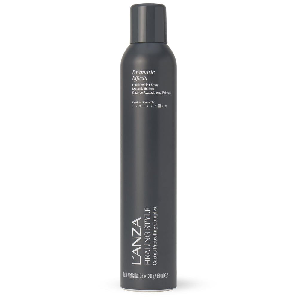 L’ANZA Healing Style Dramatic FX spray bottle delivers firm hold for polished finishes.