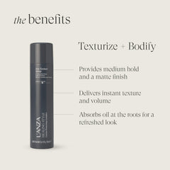 L’ANZA Healing Style Dry Texture Spray root lift showcases instant body.
