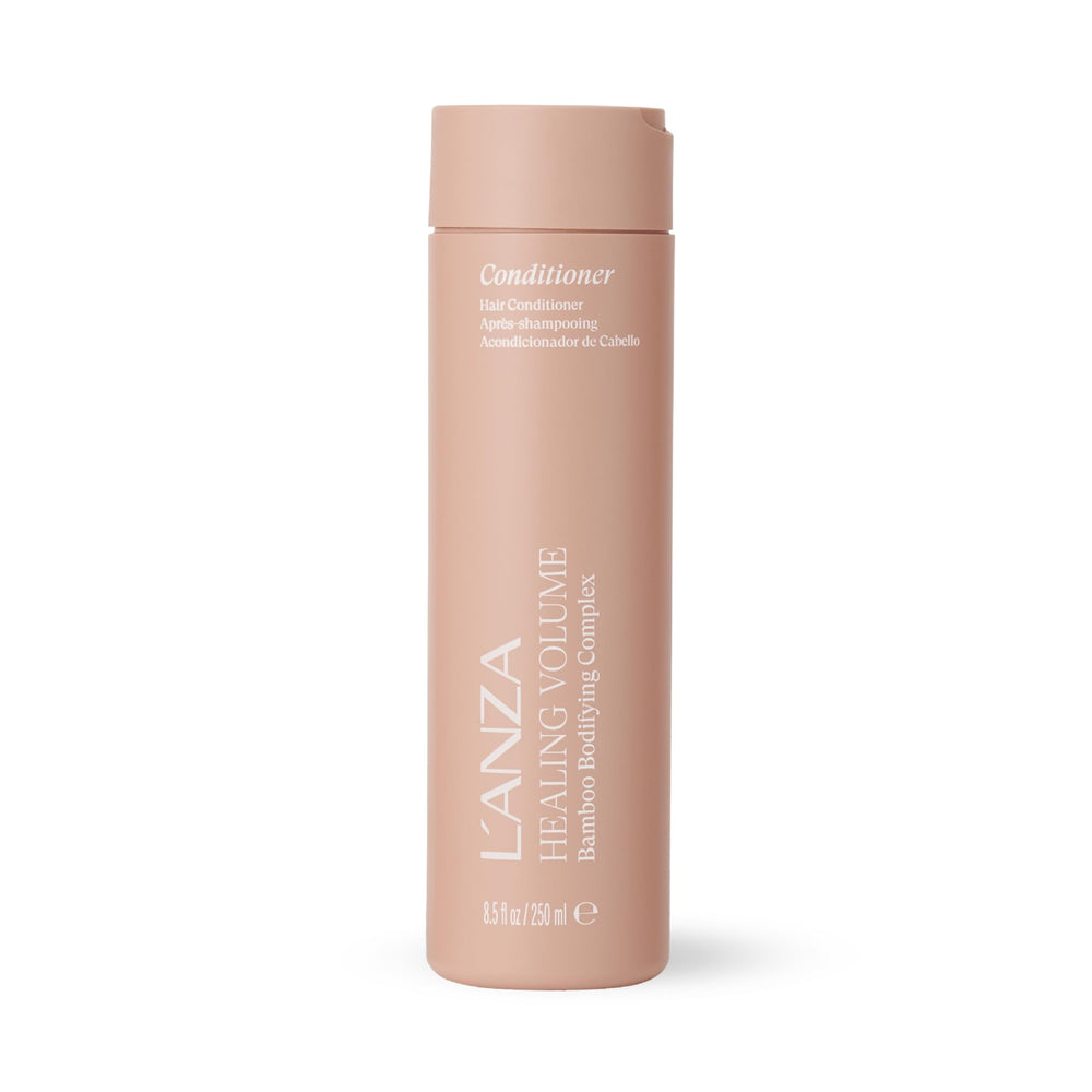 L’ANZA Healing Volume conditioner bottle view boosts body for fine hair.