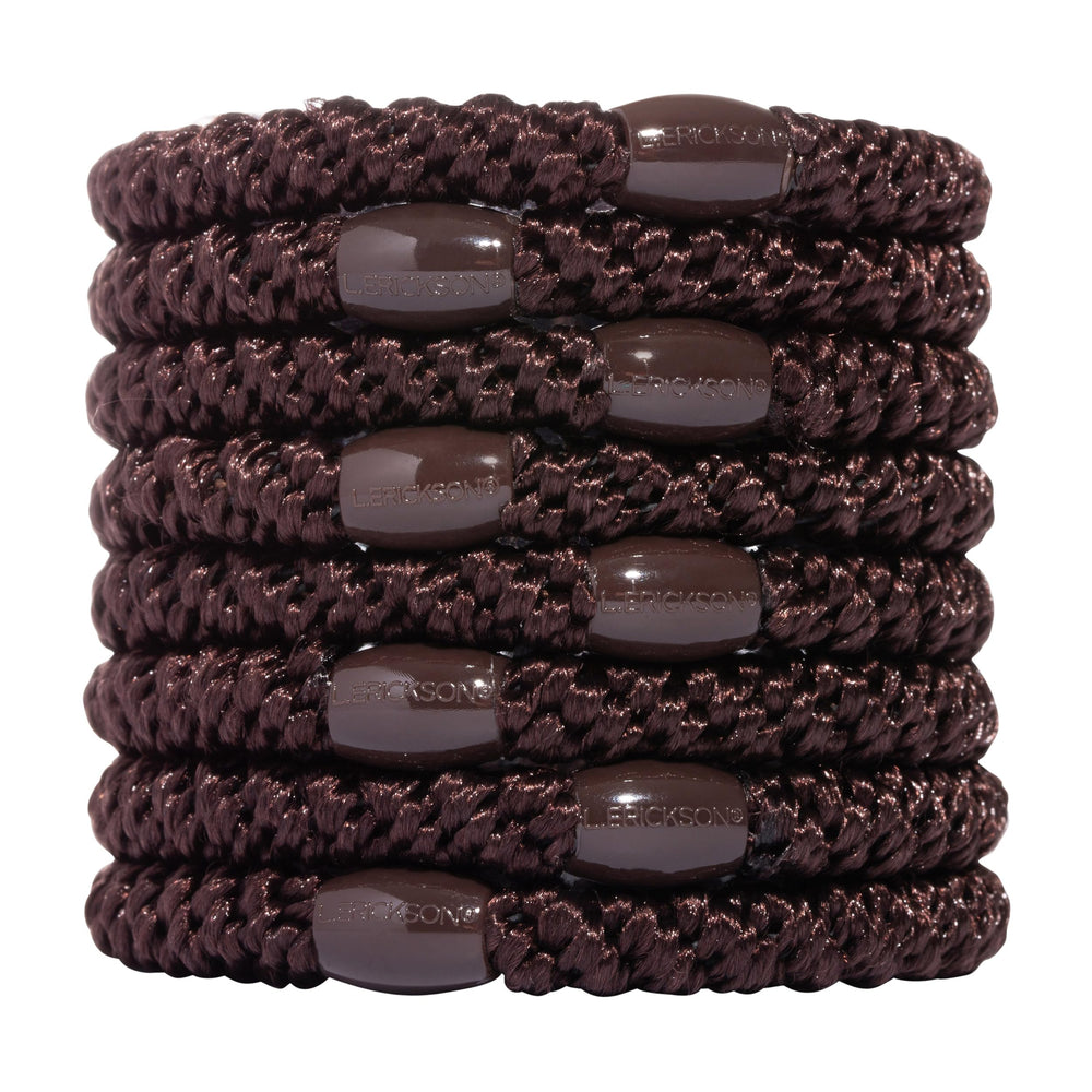 L. Erickson brown hair ties espresso 8-pack for secure, heavy ponytails.