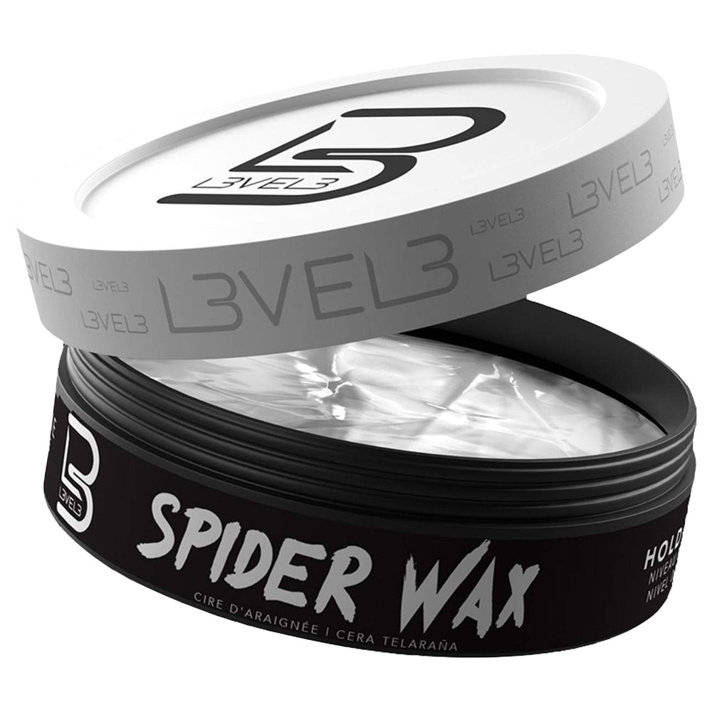 L3 Spider Wax envase: fijación duradera para volumen sostenido.