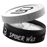 L3 Spider Wax envase: fijación duradera para volumen sostenido.
