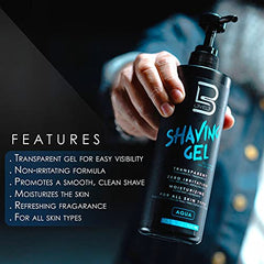 L3 Shaving Gel Ice clear formula close-up demonstrates visibility during shaving.