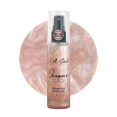 L.A. Girl Shimmer Spray Rose Gold bottle with a soft glow for body and face.