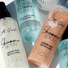 L.A. Girl Shimmer Spray Rose Gold label close-up with product details.