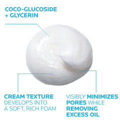 La Roche-Posay Effaclar foaming cleanser rich foam close-up showcases thorough pore cleansing.