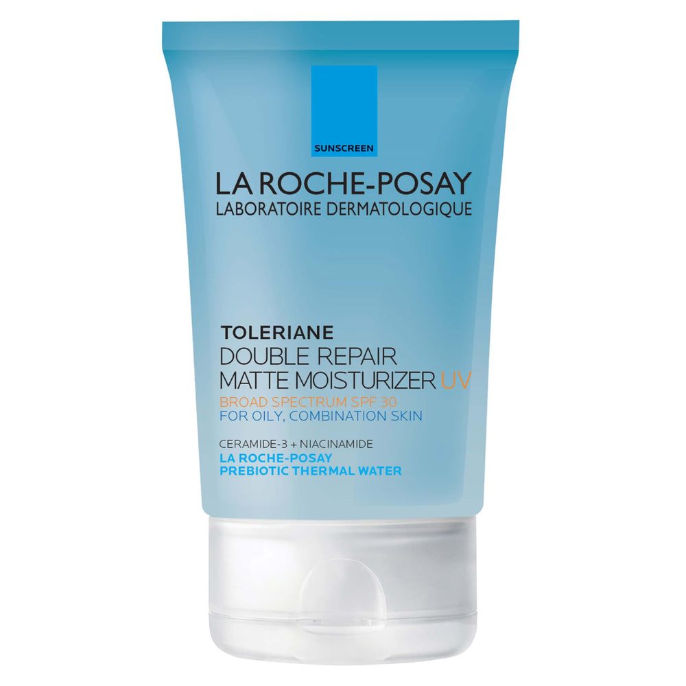 La Roche-Posay Toleriane Double Repair Matte SPF 30 bottle pour for easy daily application.