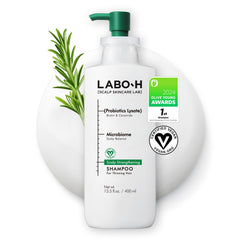LABO-H Scalp Strengthening Shampoo bottle view highlights premium vegan formula for daily care