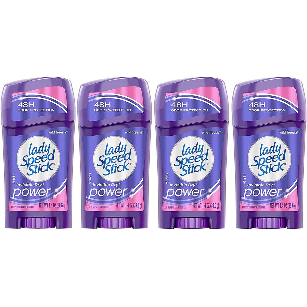 Lady Speed Stick Invisible Dry Wild Freesia pack of 4 for 24-hour freshness.
