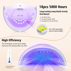 LadyMisty 72W UV nail lamp top-side beads ensuring even curing across nails