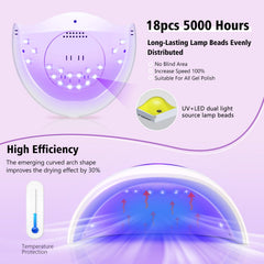 LadyMisty UV LED Nail Lamp left-side beads ensure efficient curing of gels.