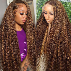 LAINSS 13x6 highlight deep wave lace front closeup shows natural parting and baby hairs.
