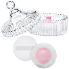 LAKIRA extra large powder puff container viewed from top showing crystal glass and lid