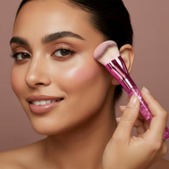 Lamora powder foundation brush achieves even, natural-looking powder application.