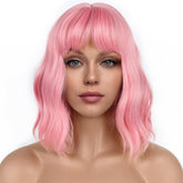 LANCAINI pastel bob wig pink front view with soft waves and lightweight feel