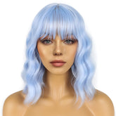 LANCAINI short bob wig with bangs in light blue front view for natural volume