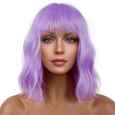 LANCAINI short bob wig with bangs in purple for cosplay and daily styling.