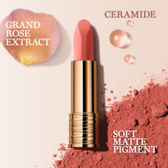 Lancôme Intimatte buildable color on lips with lightweight feel.