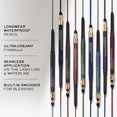 Lancôme eyeliner pencil on lash line demonstrates precise application.
