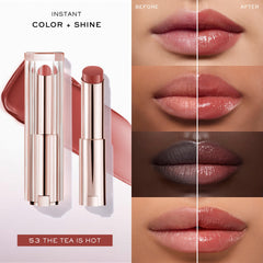 Lancôme Lip Idôle Squalane-12 Butterglow shine close-up on lips for glow