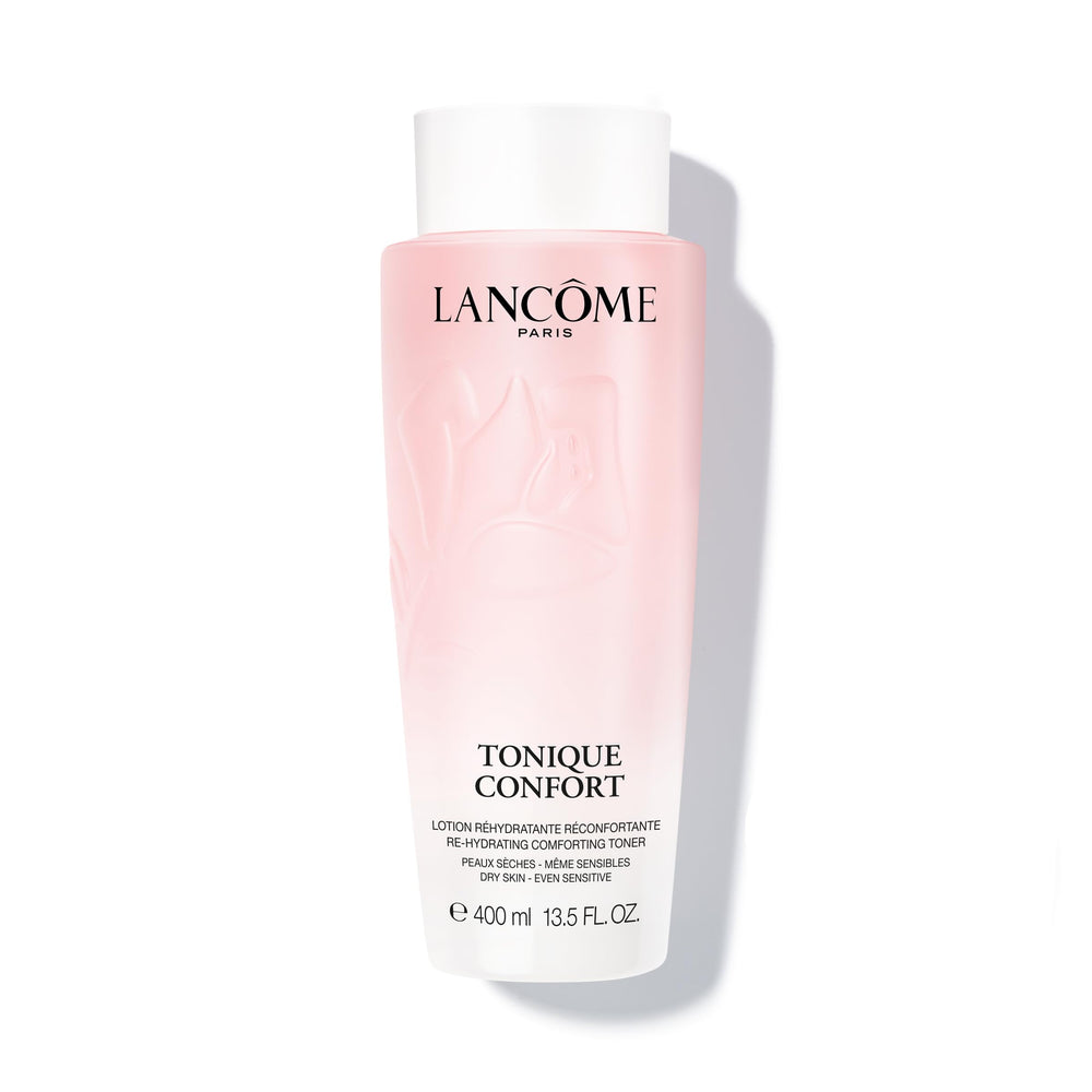 Lancome Tonique Confort bottle closeup showing hydrating toner for all skin types